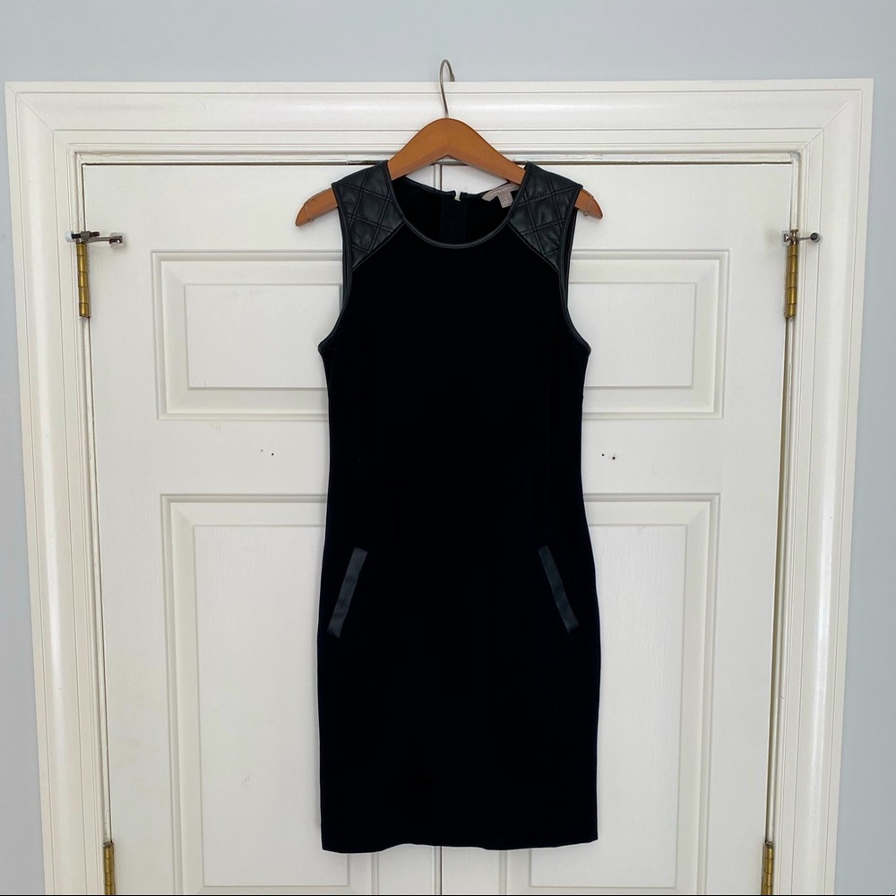 Black dress with faux leather accents